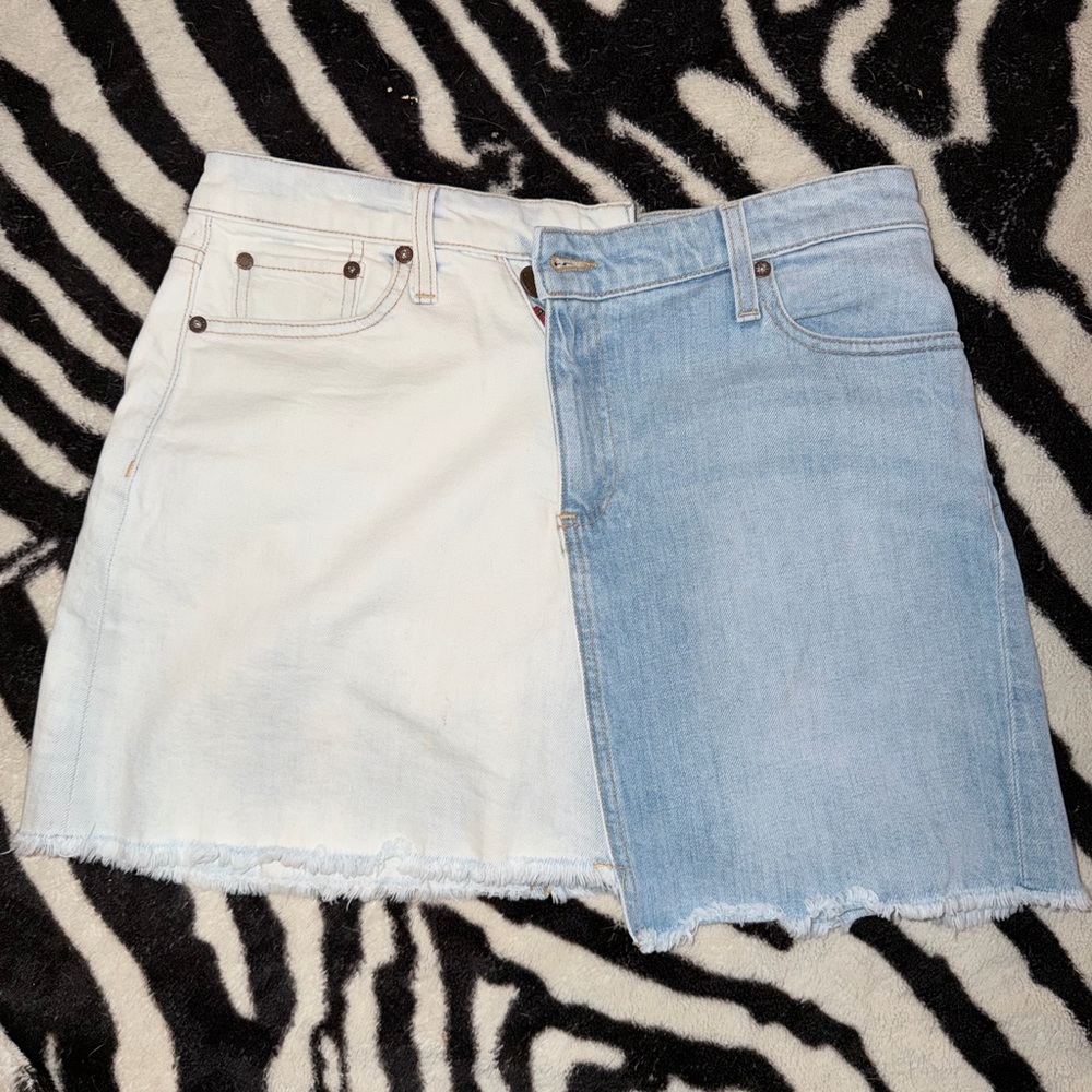 Alice + Olivia Two-Tone Denim Mini Skirt in White and Light Blue